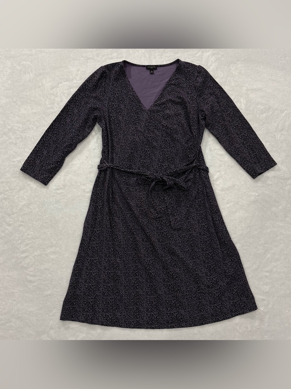 Talbots Petites Purple & Black Tie Belt Wrap Dress Women’s Size LP